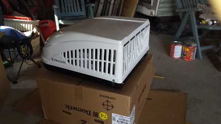 Rear quarter view of rooftop air conditioner